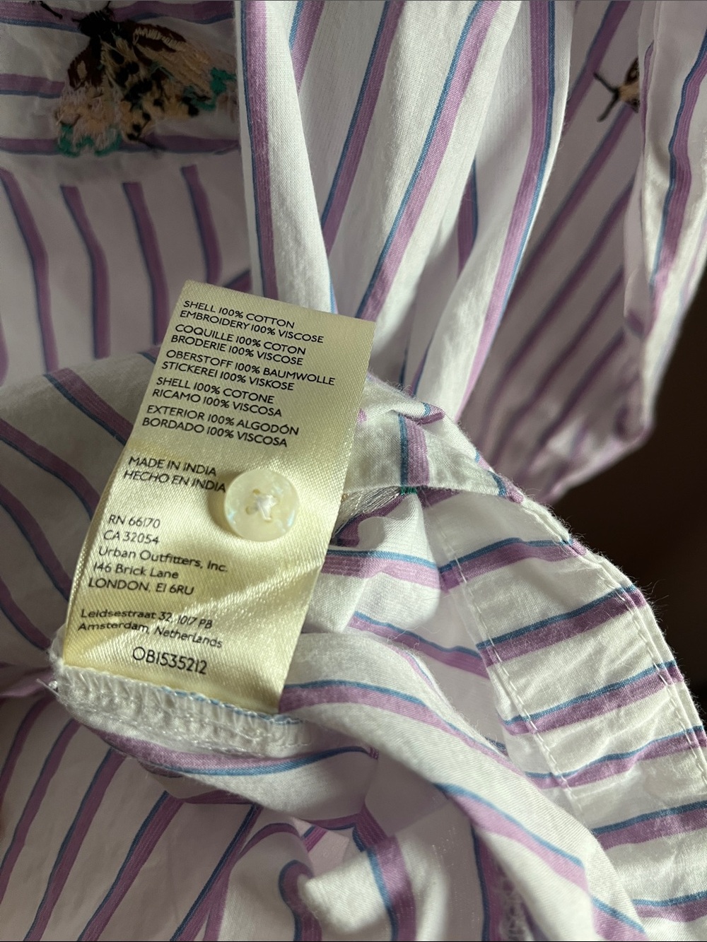 Maeve Lavender and White Striped Button-Down with Butterfly Embroidery - Picture 7 of 9